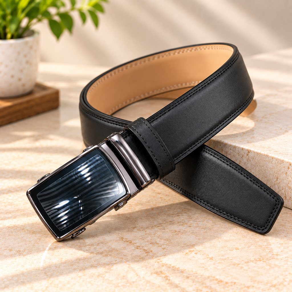 Premium Black Gear-Lock Leather Belt