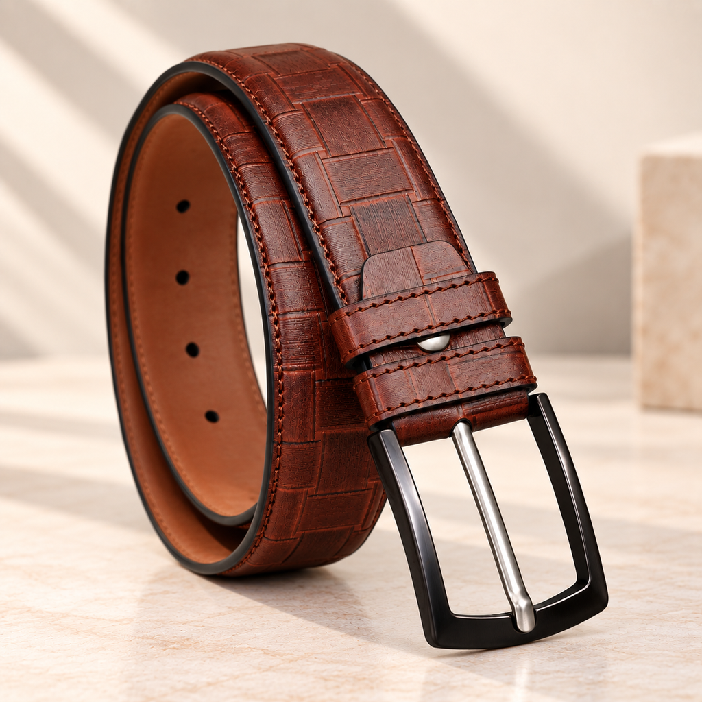 Cognac Artisan Textured Leather Belt