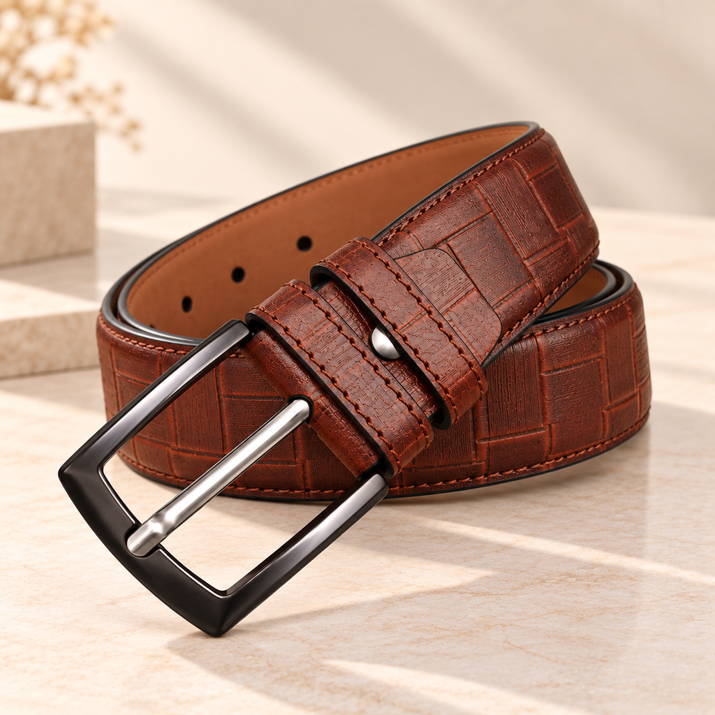 Cognac Artisan Textured Leather Belt