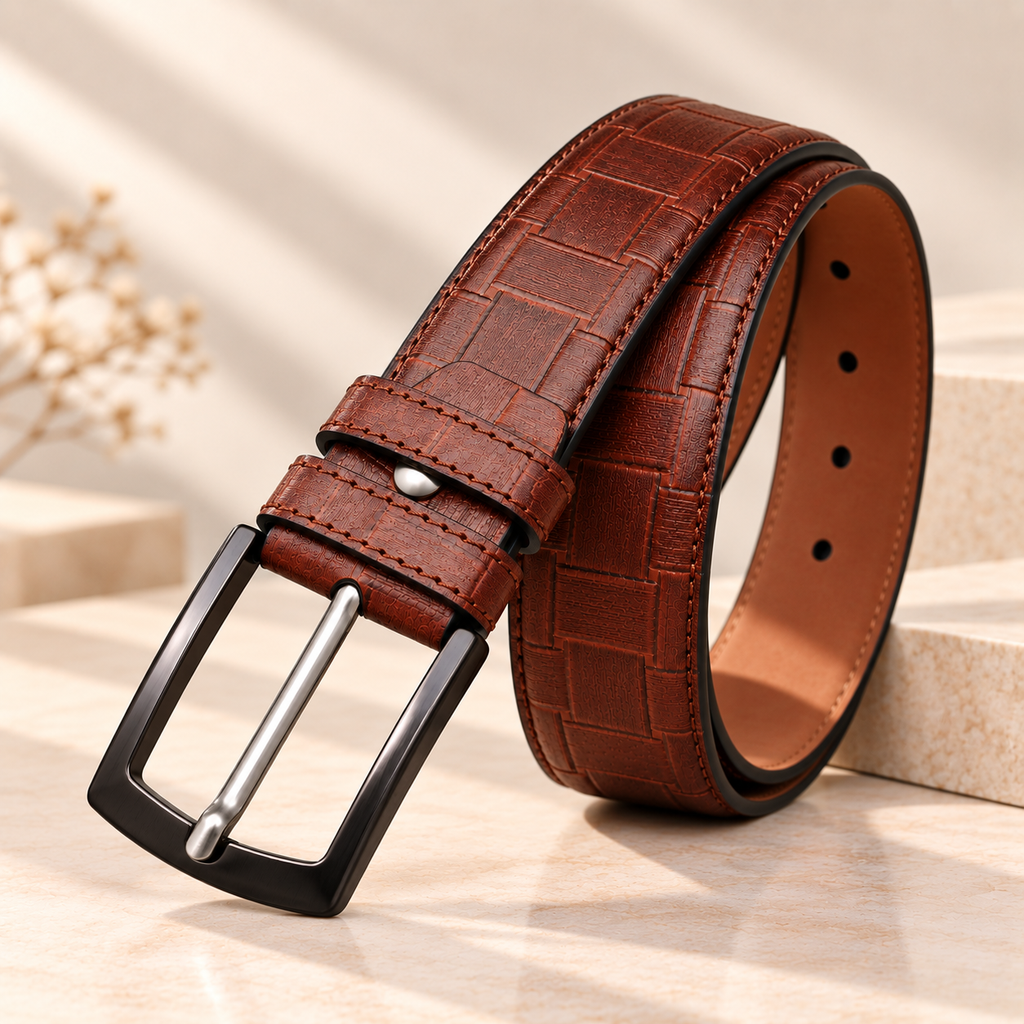 Cognac Artisan Textured Leather Belt