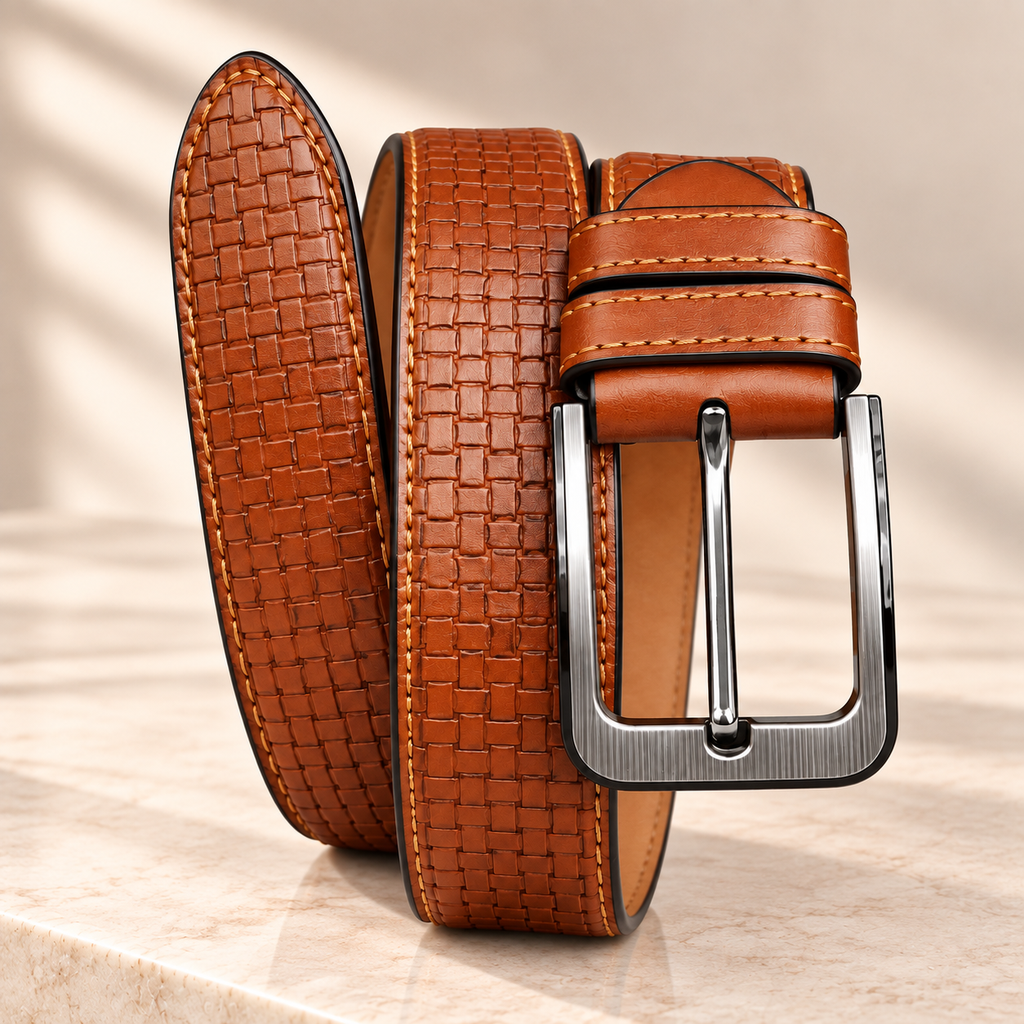 Executive Cognac Textured Leather Belt