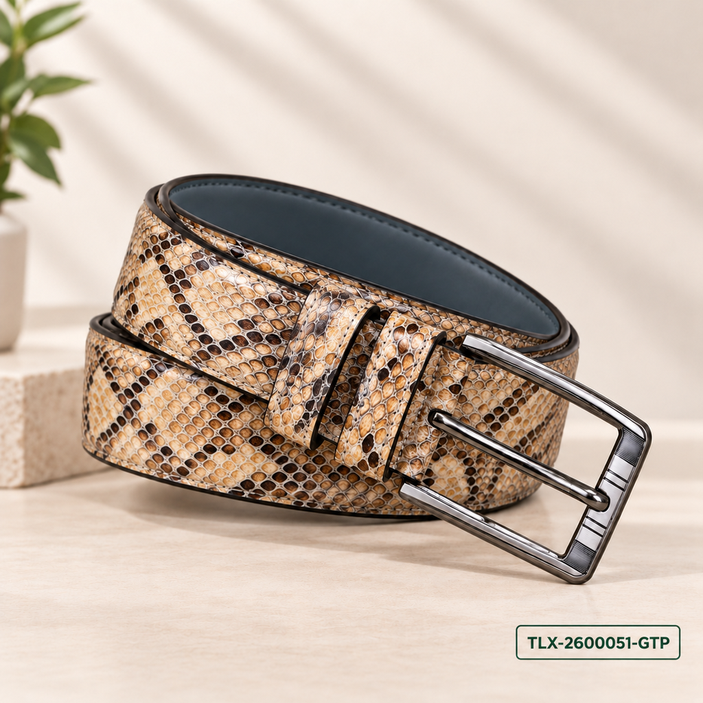 Luxury Python-Pattern Leather Belt