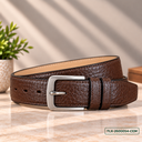 Classic Chocolate Embossed Leather Belt