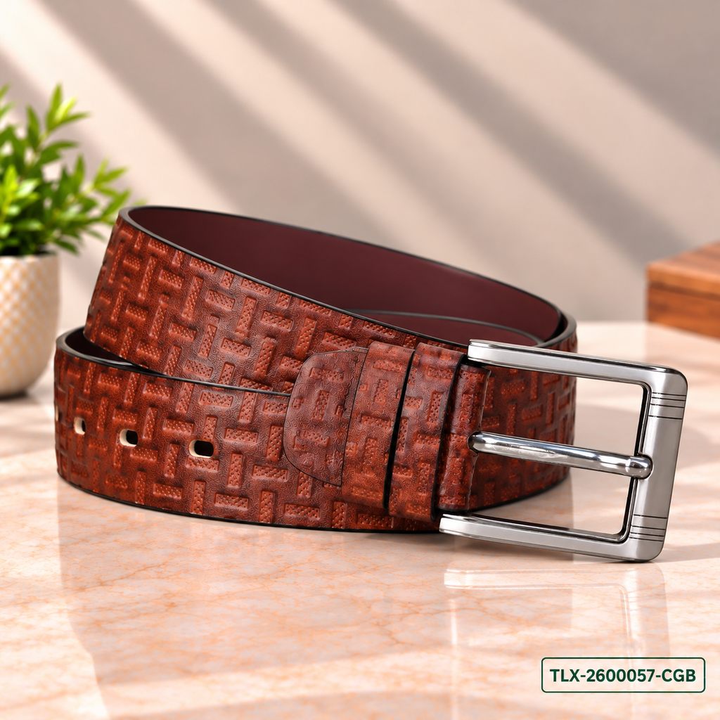 Cognac Imperial Textured Leather Belt