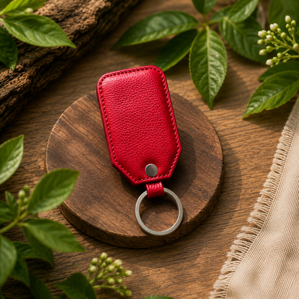 Leather Key Ring - Red