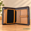 Cognac Crocodile-Textured Leather Bi-Fold Wallet