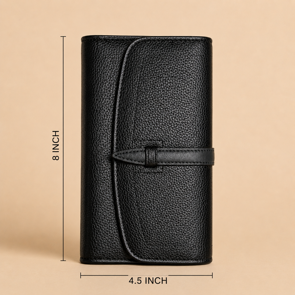 Leather Clutch Wallet - Black