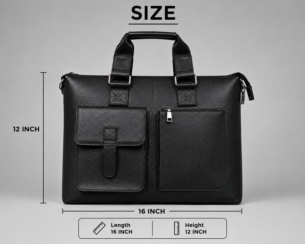 Classic Leather Office Bag - Black