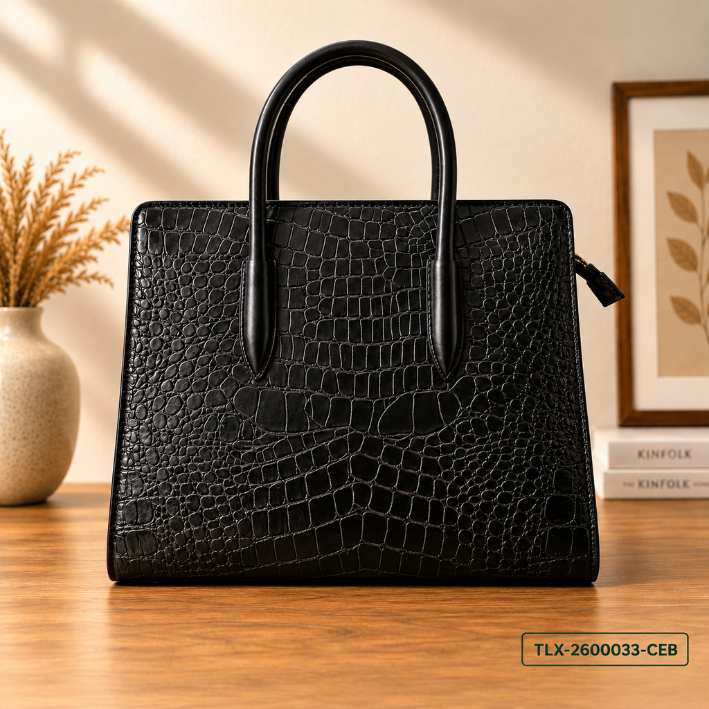 Crocodile Embossed Satchel Bag
