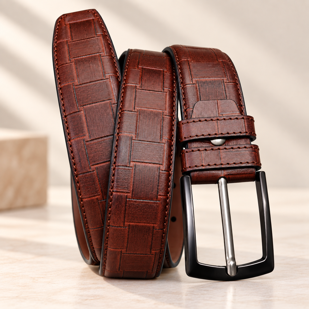 Cognac Artisan Textured Leather Belt