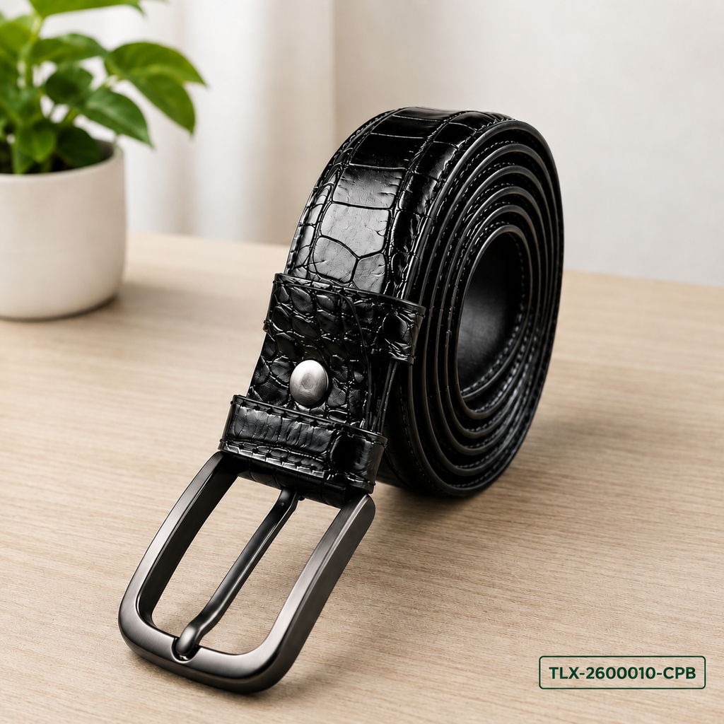 Crocodile-Pattern Leather Belt