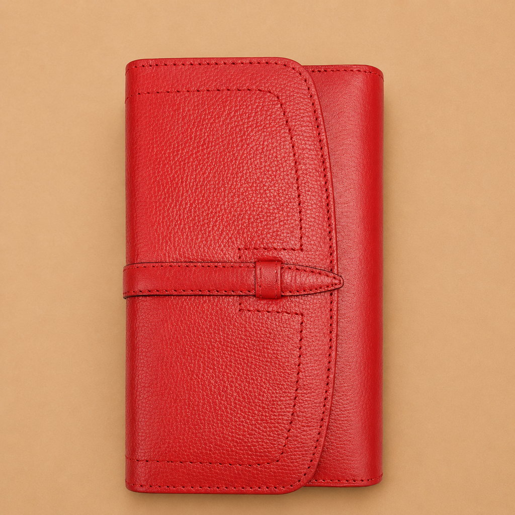 Leather Clutch Wallet - Red