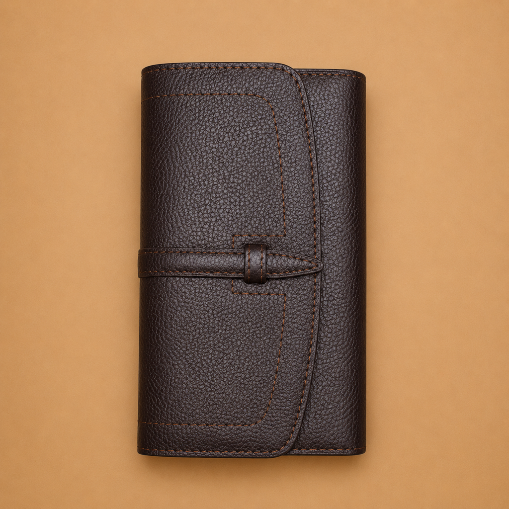 Leather Clutch Wallet - Dark Brown