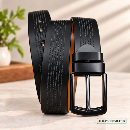 [TLX-2600050] Classic Black Textured Leather Belt
