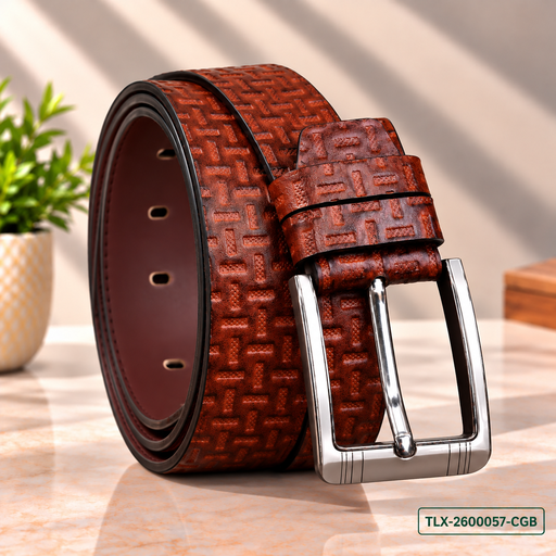 [TLX-2600057] Cognac Imperial Textured Leather Belt