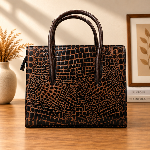 Crocodile Embossed Satchel Bag